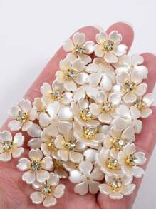 50pcs/Pack, 14mm 5-Petal Purple Redbud Flower, Gold Base Claw Crystal Resin Flower, Pearls Without Hole For Garment Decorations