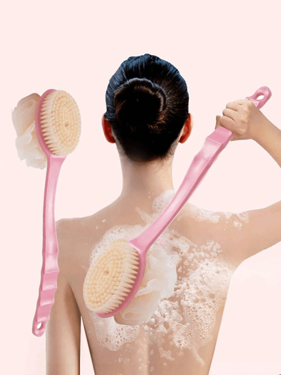 1 pieza Cepillo de baño de mango largo rosa/azul, cepillo multiusos para exfoliar la espalda y limpiar la ducha, temporada de regreso a clases, suministros para dormitorio