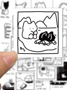 40张黑白简笔画软萌生物卡通贴纸手账贴手机壳水杯吉他装饰防水贴纸 - 彩色 - 查看 5