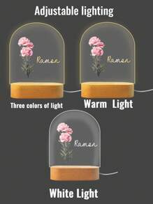 1/2 Pcs Personalized Name Arch Acrylic Night Light With Wooden Base, Custom Name Plaque With Flowers, Customized Light Up Pattern Frame