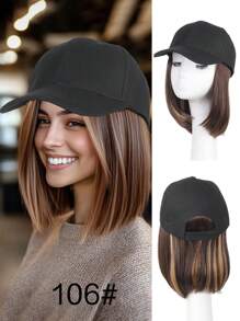 Gorra de béisbol con peluca para mujeres, gorra de béisbol negra con extensiones de cabello sintético rubio liso de 10 pulgadas, gorra de béisbol negra ajustable con peluca tipo bob de cabello rubio, negro y marrón, adecuada para mujeres y niñas
