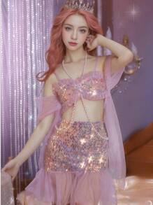 1pc New Mermaid Fantasy Pearl Decoration Cosplay Mermaid Costume, Anime Game Character Outfit Halloween