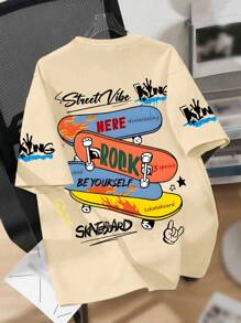 Tween Boy Skateboard Print Crew Neck T-Shirts Summer Boy's Casual Tee Soft Tops