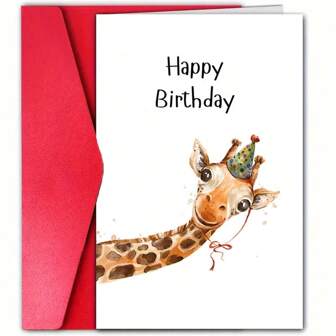 1pc Giraffe Birthday Card With Envelope, 4.72" X 7.09", High Quality Paper, Suitable For Family, Son, Daughter, Girlfriend, Classmates, All Occasions, Unique And Beautiful Design