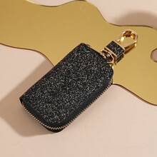 Car Key Bag Uniform Car Key Storage Bag Creative Keychain Blingbling Car Key Protector Secure Zipper Closure Protector Stylish Waist Pocket Car Key Protector Unisex For Women Mini Wallet,1pc Black & Gold PU Leather Car Key Case - Multicolor - View 13