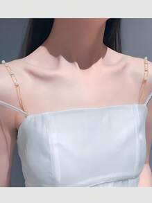 金色金属水钻胸罩肩带，吊带背心肩带配件，时尚隐形肩带，适用于露肩连衣裙，适合狂欢 - 金色 - 查看 3