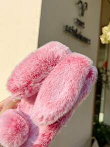 可爱兔耳朵毛绒手机壳，蓬松手机壳 + 兼容 16 Pro Max、S25U、OPPO、VIVO、MOTO 防水防震防摔防刮 - 藕粉色 - 查看 3