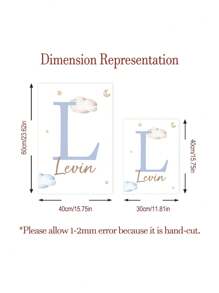 3 件套定制姓名印刷海报，个性化睡熊，蓝云月亮动物印花墙画，儿童房装饰，男孩卧室，生日礼物，无框，旅行收纳 - 藍色 - 查看 11