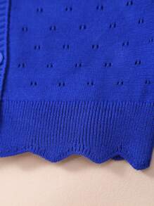 Young Girl Lightweight Button Hollow Knit Cardigan Sweater - Blue - View 6