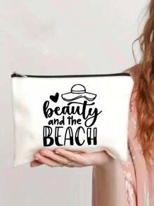 热带海滩生活化妆包 - 大容量女士旅行化妆包，拉链开合，压花棕榈树和海滩设计，轻质涤纶，适合日常使用或度假必需品，旅行化妆包 - 彩色 - 查看 1