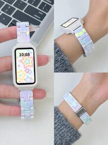 Sangle à 3 perles irisée transparente 2-en-1, étui de protection compatible avec Huawei Band 10/9/8/7/6, Honor Band 9/7/6, Galaxy Fit 3, activé NFC