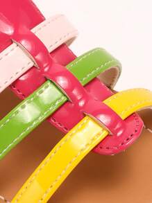 Girls' Colorful Summer Sandals! Glossy Fuchsia Buckle, Multi-Color Strap, Foot-Shaped Design, Comfortable And Eye-Catching - Multicolor - View 6