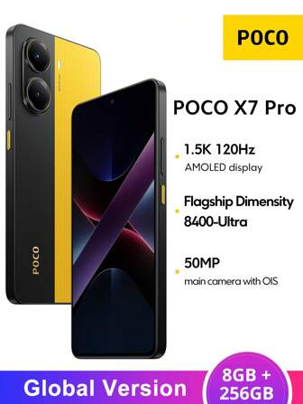  POCO X7 Pro 5G Global Version 8GB+256GB Smartphone Dimensity 8400-Ultra 6.67" CrystalRes AMOLED Display 50MP Main Camera With OIS 90W HyperCharge 6000mAh (Typ) Battery Xiaomi HyperOS 2