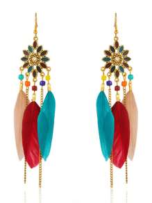 Vintage Boho Feather Tassel Drop Long Earrings For Women - Multicolor - View 4