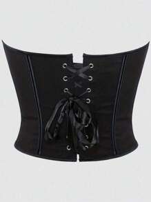 Nuevo top corset de encaje en negro mate con cordones, moldeador de cintura delgada, blusa corta para fiesta