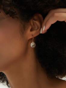 18K Gold Plated Tai Chi Charm Hoop Earrings Gold Dangle Charms Earrings Cubic Zirconia Drop Earrings Lever Back JEWELRY Gift For Her - Vàng - Xem 3