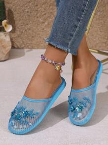 Fashionable New Handmade Beaded Slip-On Slippers, Suitable For Indoor And Outdoor Wear - Blue - View 4