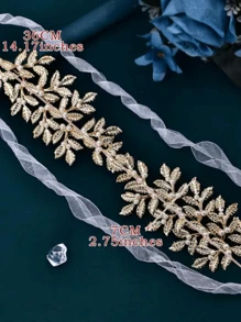 Delicate Golden Waist Accessory With Golden Handcrafted Flowers Leaves, Designed To Make The Bride Look Slim And Elegant, Adorned