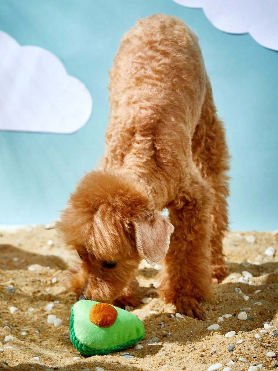 1pc Summer Fruit Style Plush Avocado Pet Toy, Suitable For Small Dogs And Cats, For Relieving Boredom, Playing, And Chewing - Multicolor - View 1