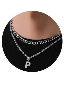 2pcs/Set Women's Minimalist Vintage A-Z Letter Pendant Necklace, Stainless Steel Material Waterproof Non-Fading, Suitable For Daily Wear And Holiday Parties - Multicolor - View 18