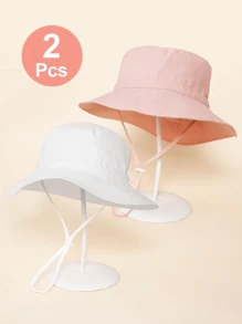 2 件装儿童纯色恐龙印花太阳帽，带下巴带，适合夏季海滩防紫外线