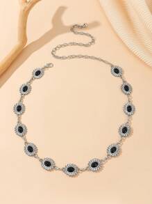 New European & American Metallic Waist Chain For Women, Luxury Chic Western Style Waist Belt Chain, Retro Versatile Rhombus Pattern Cute Zinc Alloy Waist Chain, Suitable All Seasons