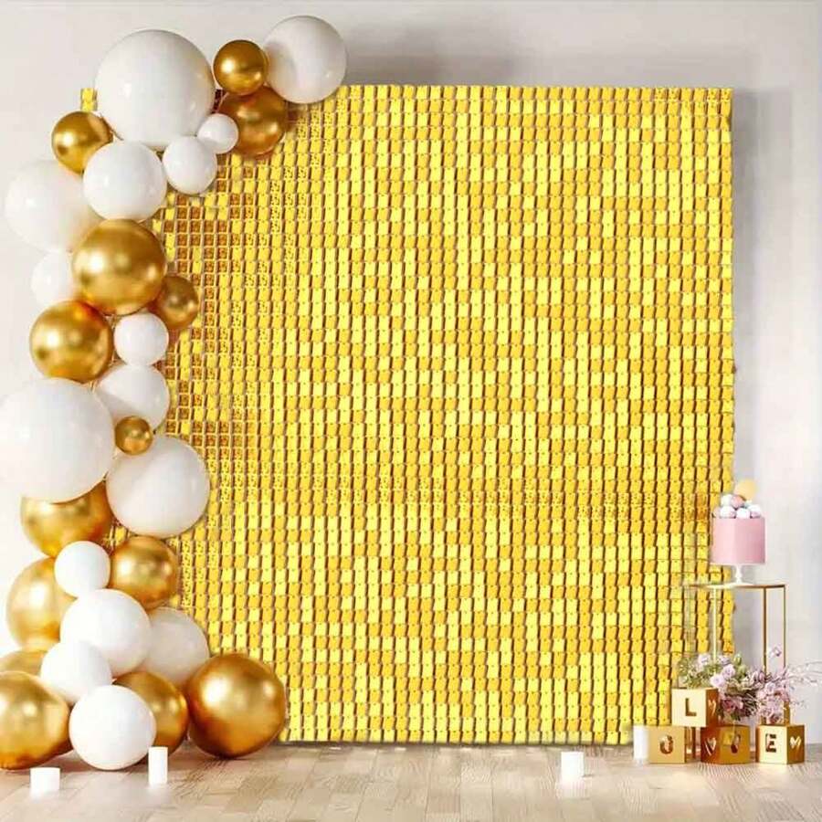 24 Glitter Wall Background Panels, Glitter Square Glitter Tiles, Plastic Mosaic, Suitable For Party And Wedding Decoration, Stage Background, Holiday Team Decoration, And Holiday Gifts, Suitable For People Aged 14 And Above - Vàng - Xem 1