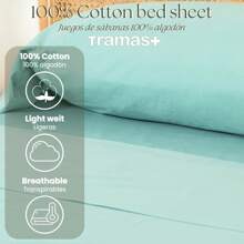 Bộ ga trải giường TRAMAS+ 100% cotton, gồm ga trải giường vừa vặn, ga trải giường trên cùng và vỏ gối, Bộ đồ giường mềm mại và thoáng khí, Chứng nhận STANDARD 100 của OEKO-TEX - ✅ Giao hàng 24/72h đến Tây Ban Nha (lục địa) - Xanh - Xem 6