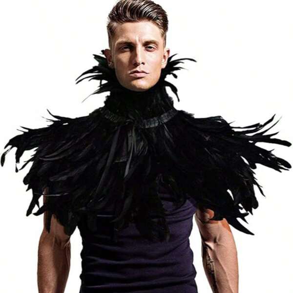 Herren Federumhang Engelsschal künstliche Feder Umhang Schultertuch Kragen für Abendkleid Cocktailkleid Prom Punk Gothic Halloween Party Schal mit Kunstfedern