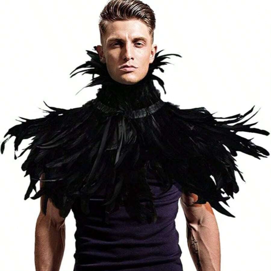Man Feather Shawl Angel Scarf Artificial Feather Cape Shawl Shrug Shoulder Wrap Collar Cocktail Evening Dress Clothing For Prom Wear Punk Gothic Halloween Party Scarf Simulated Feathers
