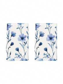 2pcs Set Watercolor Floral Pattern Kitchen Towels, Soft Absorbent Hand Towels For Kitchen, Dining Table, Bathroom, Home Use