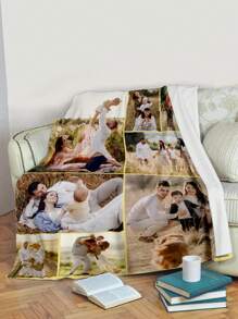 1pc Custom Flannel Photo Blanket For Bed, Multipurpose Living Room Sofa Outdoor Beach Camping Pet, Personalized Family/Pet/Couple Photo Printed Bedding Blanket, Personalized Christmas Gifts, Mother's Day/Father's Day Gift, Family Gift, Birthday Gifts, Gift For Friend, Gift For Her, Gift For Mom/Dad,For Office