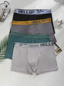 4pcs Men's Basic Letter Logo Elastic Waistband Comfortable Boxer Brief Underwear - Multicolor - View 2