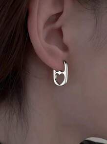 1 par de pendientes minimalistas con diseño geométrico hueco de corazón, joyería de moda estilo francés para mujeres