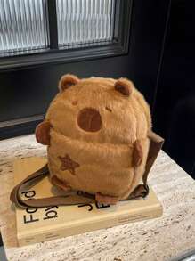 时尚水豚图案毛绒斜挎包，可用作单肩包、手提包和休闲包，新款秋冬包包，最佳秋季钱包。