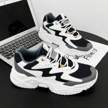 Men's Letter Graphic Color Block Lace-Up Sneakers, Stylish Thick Sole Shoes For School, Students Casual Sports Shoes, Road Running Trainers - 灰色 - 查看 5
