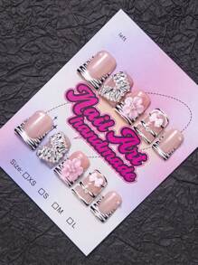 Set de 10 piezas de uñas decorativas hechas a mano con diseños de boca de pato blanca francesa, degradado, oso metálico, hebilla metálica, diamante del planeta, puntos y diseño asimétrico, que incluye rhinestones, adecuado para fiesta, boda y uso diario, viene con herramientas, puede ser un regalo para mujeres y niñas