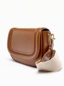 New Fashion Casual Retro Solid Color Large Capacity Adjustable Strap Multi-Function Crossbody Saddle Bag, Suitable For Parties, Shopping And Daily Use, Can Store Coins, Phones, Fit For Office Workers, College Students And Commuters As Work Bag - Brown - View 5