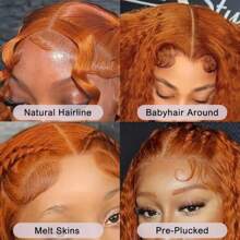 Super Soft Orange Deep Wave Lace Front Wig For Women, 13x4 HD Transparent  Human Hair, Glueless 200% Density Curly Wig - Perfect Christmas Gift, Ginger, Christmas Gifts