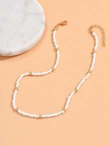 1pc Minimalist Personalized Beads & Metallic Beads Choker Necklace, Versatile Fashion Collarbone Chain - Multicolor - View 3