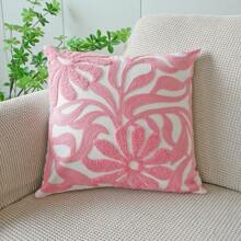 1 件花卉刺绣帆布抱枕套 - 粉色 - 查看 1