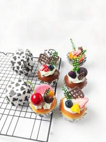 100 个/包黑白奶牛印花烘焙纸杯、迷你松饼衬垫，适用于生日派对、农场动物派对和节日烘焙用品、防油纸杯蛋糕包装纸 - 彩色 - 查看 8