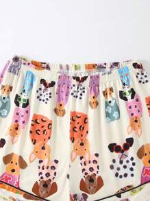Bộ đồ ngủ tay ngắn thường ngày cho nữ 2 món, quần short, áo sơ mi cổ bẻ cài nút, họa tiết chó hoạt hình, thoáng khí và thoải mái, phù hợp với mọi mùa và mặc khi đi chơi - Nhiều màu - Xem 7