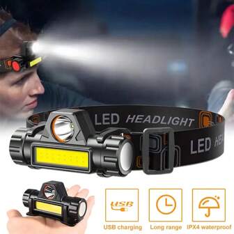 1pc High Brightness Rechargeable Headlamp, Multi-Function Long Battery Life Waterproof Portable Mini Headlight For Outdoor Work Fishing, Camping Accessories