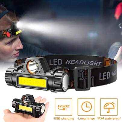 1pc High Brightness Rechargeable Headlamp, Multi-Function Long Battery Life Waterproof Portable Mini Headlight For Outdoor Work Fishing, Camping Accessories