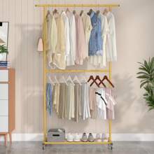 UDEAR Double Rod Clothing Garment Rack, Rolling Clothes Organizer On Wheels For Hanging Clothes, Easy To Assemble, Adjustable Laundry Metal