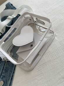 New Summer Transparent Girl Bag With Wide Strap, Heart Design Cross-Body Bag, Small Square Shoulder Bag, Personalized Phone Pouch - White - View 5