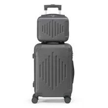 2 Piece Luggage Set (20"+12") Checked Travel Suitcases, Lightweight Portable Hard Shell Carry-On Luggage With Spinner Wheels, Rose Gold, Black, Dark Grey - Dark Grey - View 1