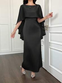 优雅的阿拉伯长袍斗篷式礼服，适合新年夜穿着 - 黑色 - 查看 6