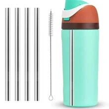 Pajitas de metal de repuesto para botellas de agua de 16 oz/24 oz 32 oz/40 oz, con 1 limpiador de pajitas, pajitas reutilizables de acero inoxidable compatibles con botellas de agua - 2/4/6 piezas - Pajitas de acero inoxidable Owala - Ver 8